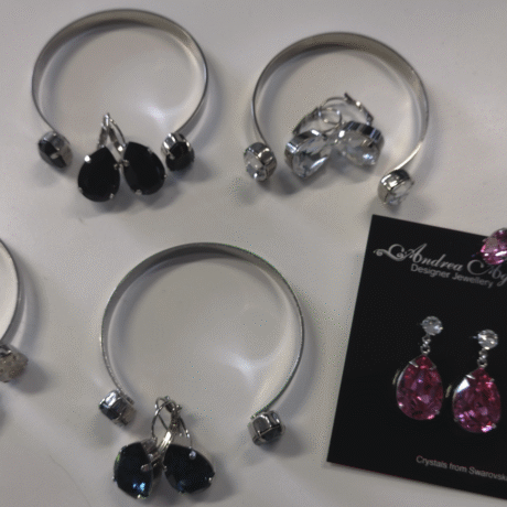 Set of 1 cuff and 1 pair of earrings. (pink, blue, black, tan or clear) (earrings leverback or stud)